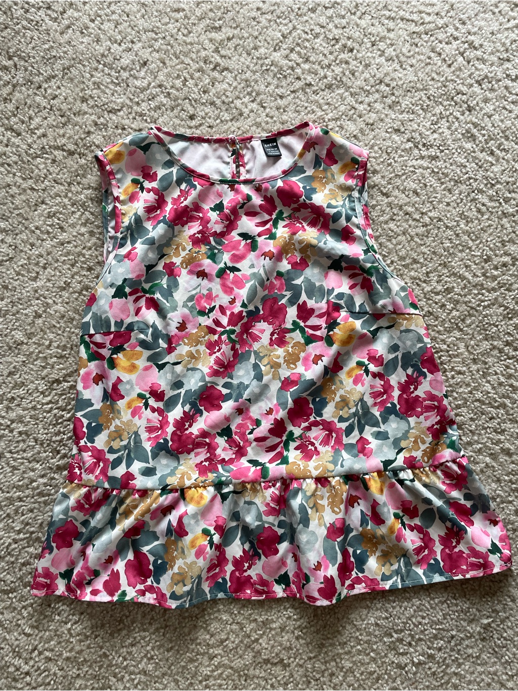 Shein Floral Ruffle-Hem Sleeveless Top